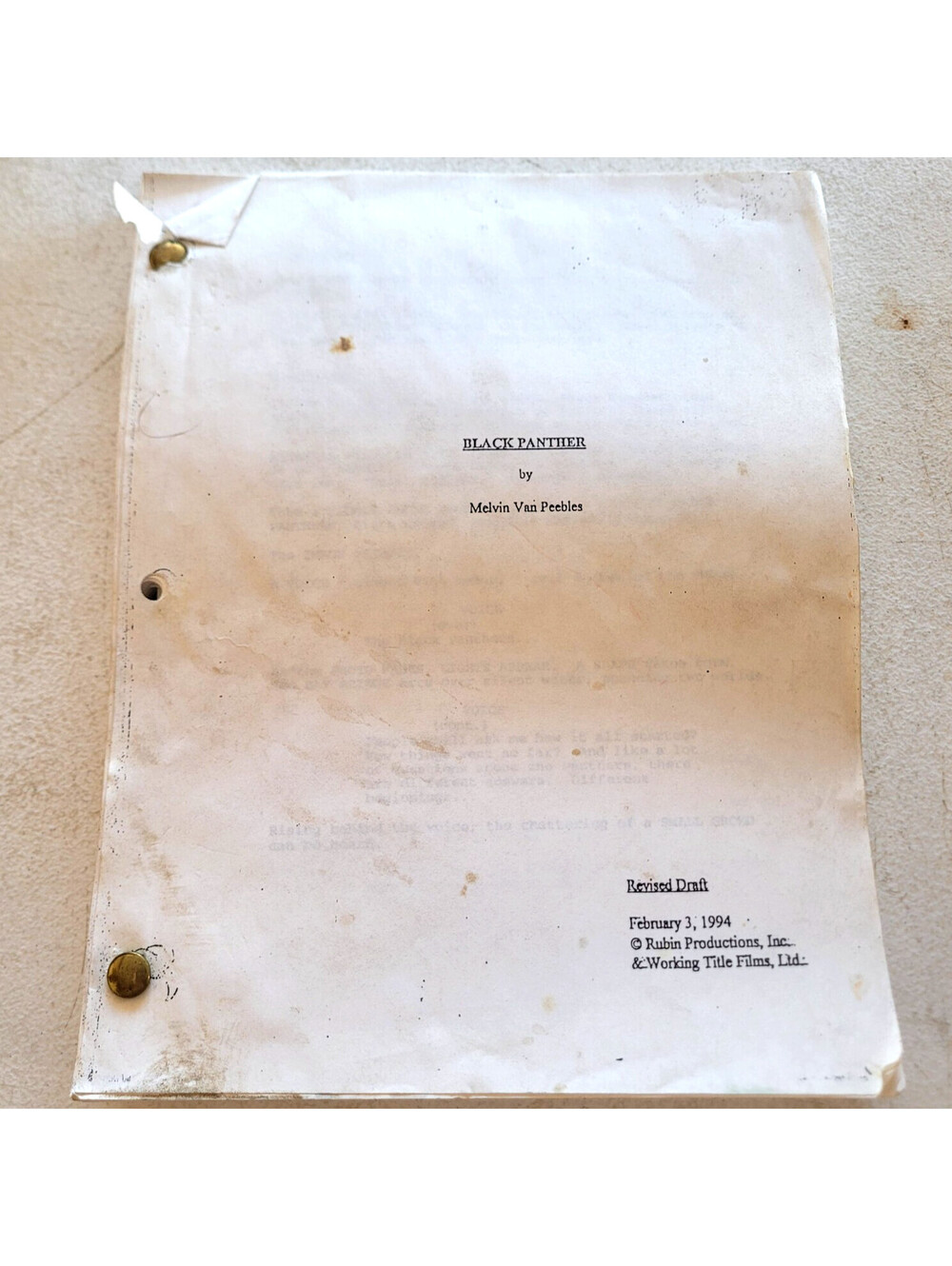 Black Panther Original 1994 Script Melvin Van Peebles Panther Movie Draft